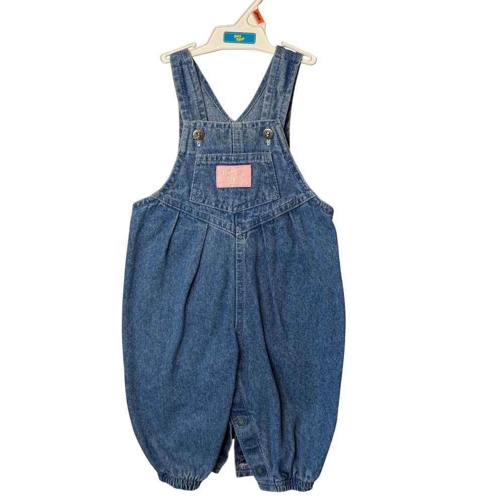 VTG Baby OshKosh B'Gosh‎ Overalls Blue Denim Vestbak Snap Crotch 3/6M Kids Girls